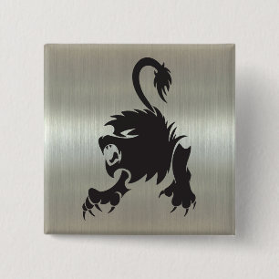 Leo Lion Silhouette on Metallic Effect 2 Inch Square Button