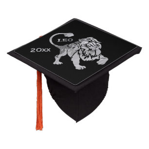 Leo Lion Zodiac Black Graduation Cap Topper