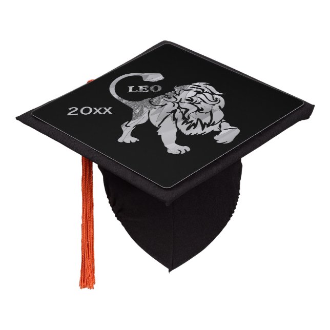Leo Lion Zodiac Black Graduation Cap Topper (Angled)
