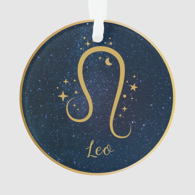 Leo Lion zodiac gold symbol stars sky personalized Ornament (Back)