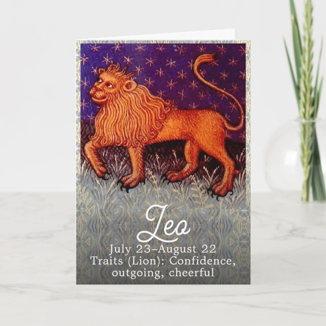 Leo Lion Zodiac Sign Horoscope Birthday Party Card (Front)
