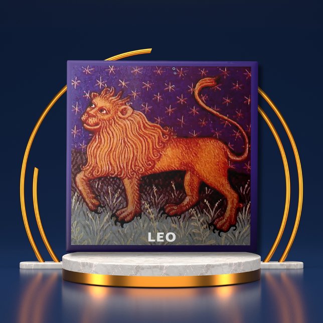 Leo Lion Zodiac Sign Horoscope Birthday Party Tile (Leo Lion Zodiac Sign Horoscope Birthday Party Ceramic Tile Cover)