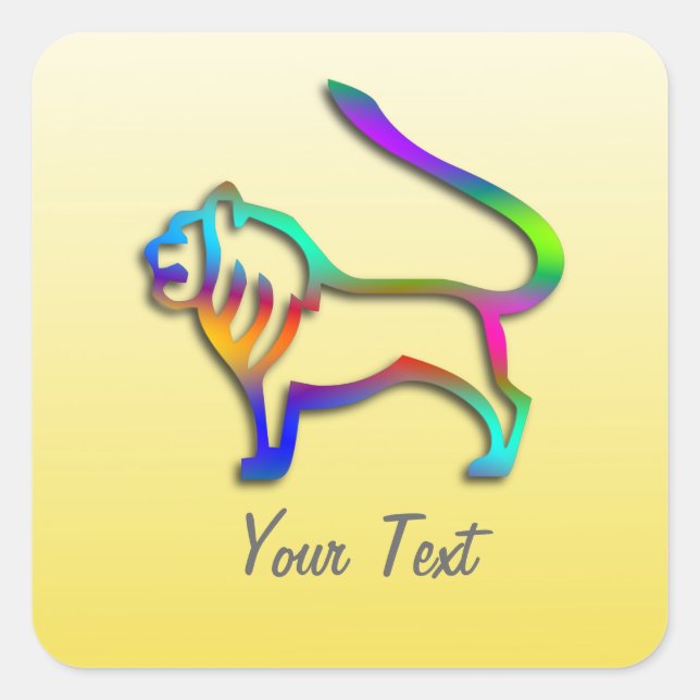 Leo Lion Zodiac Star Sign Rainbow On Yellow Square Square Sticker (Front)