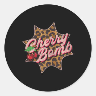 Leo Look Vintage Retro Cherry Bomb Tattoo Rockabil Classic Round Sticker