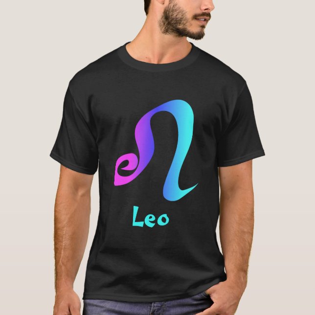 Leo Magenta Blue Aqua Zodiac Sign T-Shirt (Front)