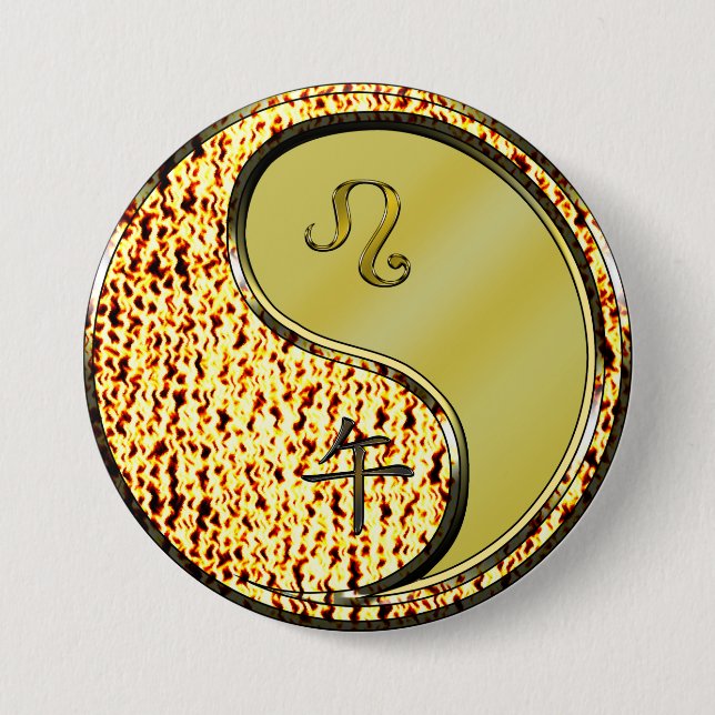 Leo & Metal Horse 3 Inch Round Button (Front)
