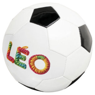 LÉO Name in Vibrant Crochet Pattern Soccer Ball