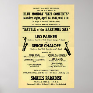 Leo Parker - Serge Chaloff affiche jazz - Smalls