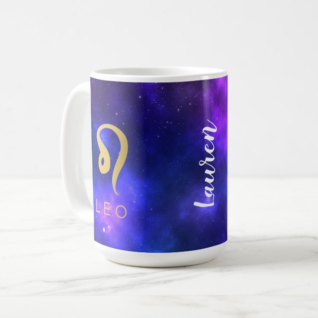 Leo Personalized Galaxy Coffee Mug Gift (Front Left)