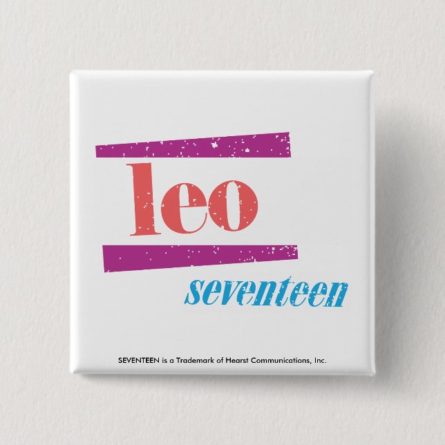 Leo Pink 2 Inch Square Button (Front)