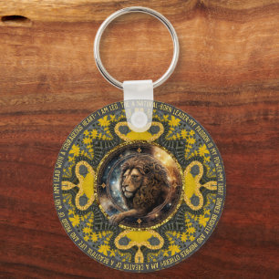 Leo Sign Affirmations Gold Yellow Fractal Mandala Keychain