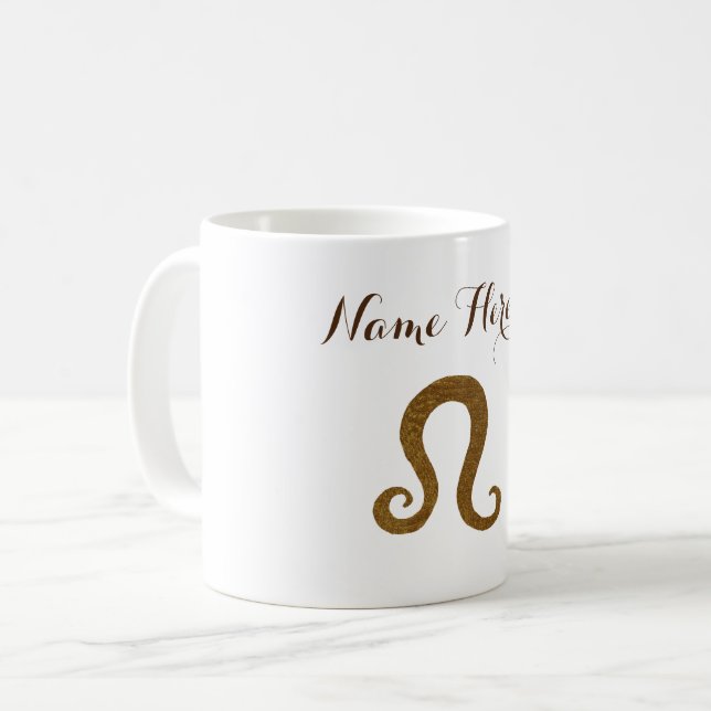 Leo Sign  Gold Custom Name Coffee Mug (Front Left)