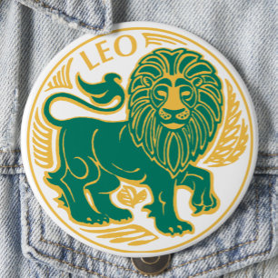 Leo Sign of the Zodiac on a 4 Inch Round Button