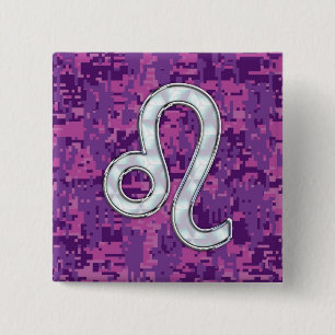 Leo Sign on Girly Pink Fuchsia Digital Camo 2 Inch Square Button