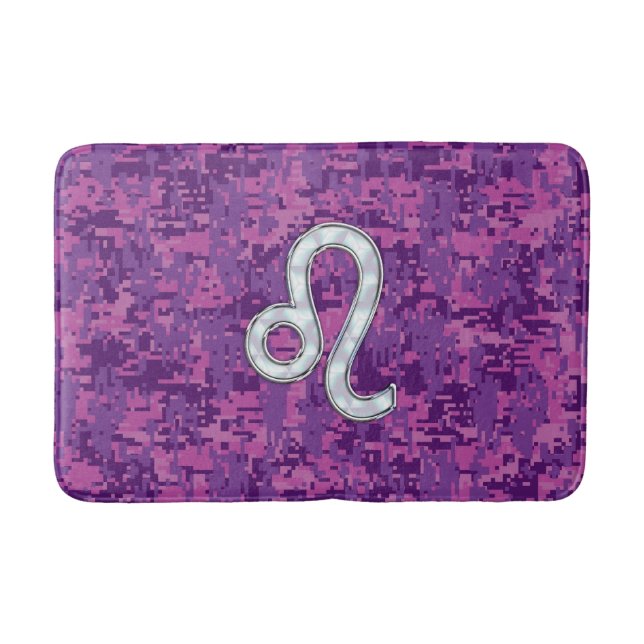 Leo Sign on Girly Pink Fuchsia Digital Camo Bath Mat (Front)