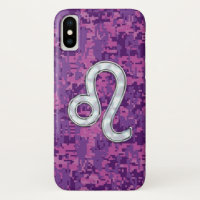 Leo Sign on Girly Pink Fuchsia Digital Camo