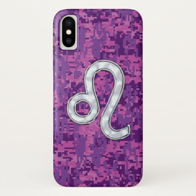 Leo Sign on Girly Pink Fuchsia Digital Camo Case-Mate iPhone Case (Back)