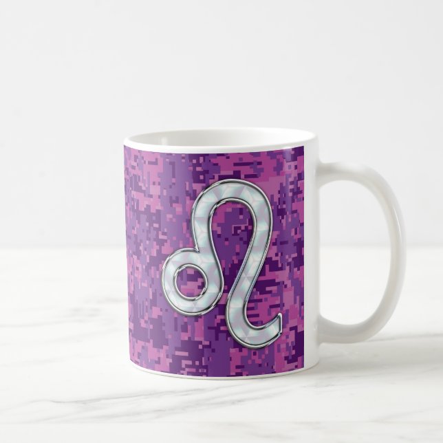 Leo Sign on Girly Pink Fuchsia Digital Camo Coffee Mug (Right)