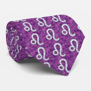 Leo Sign on Girly Pink Fuchsia Digital Camo Tie