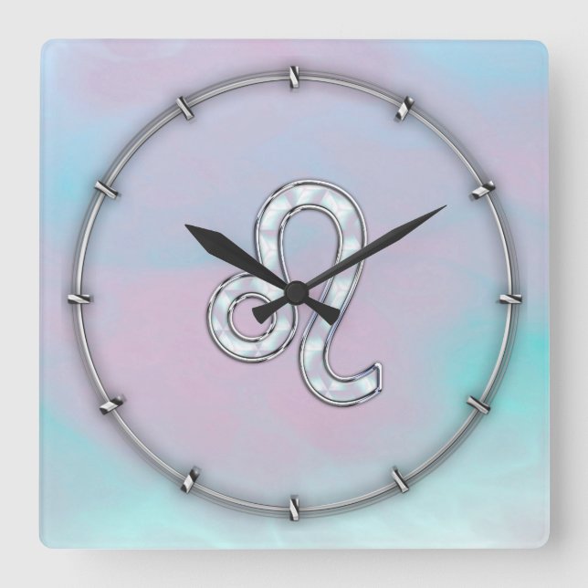 Leo Sign on Pastels Nacre Mother of Pearl Style Square Wall Clock (Front)