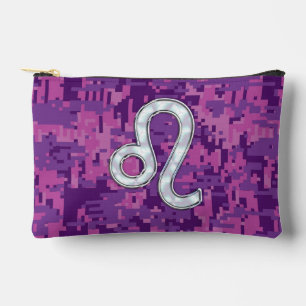 Leo Sign on Pink Fuchsia Digital Camouflage Accessory Pouch