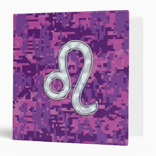 Leo Sign on Pink Fuchsia Digital Camouflage Binder
