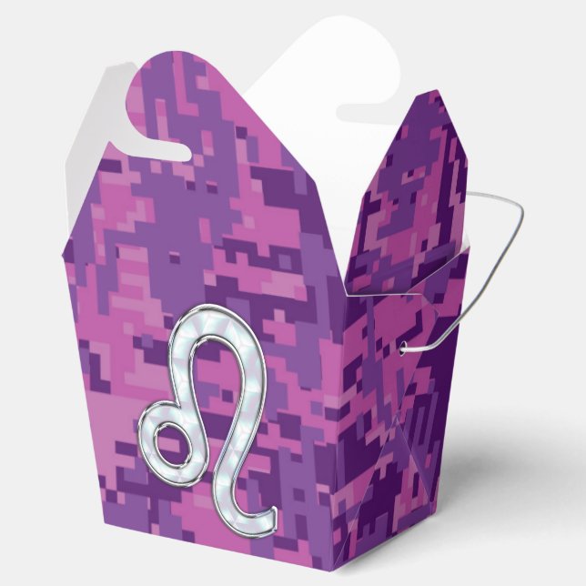 Leo Sign on Pink Fuchsia Digital Camouflage Favor Box (Opened)