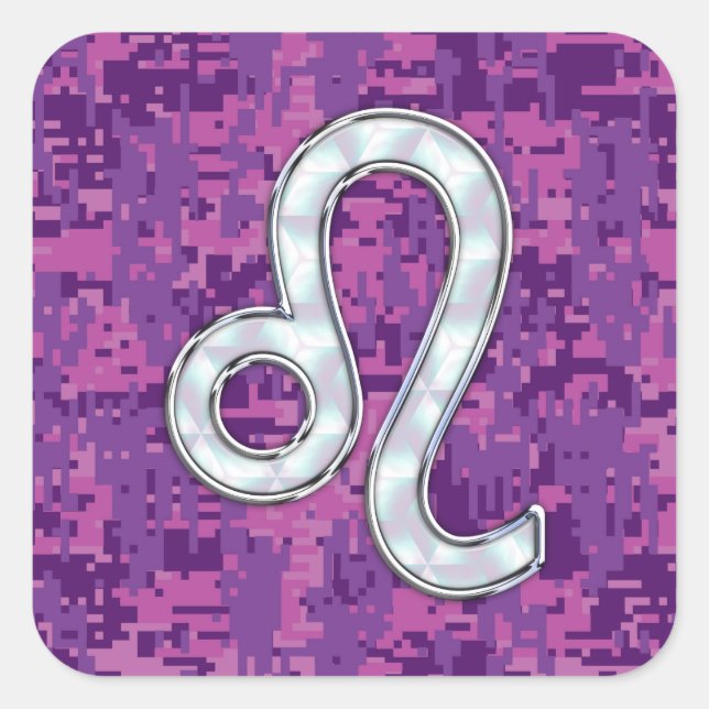 Leo Sign on Pink Fuchsia Digital Camouflage Square Sticker (Front)