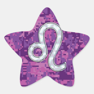 Leo Sign on Pink Fuchsia Digital Camouflage Star Sticker