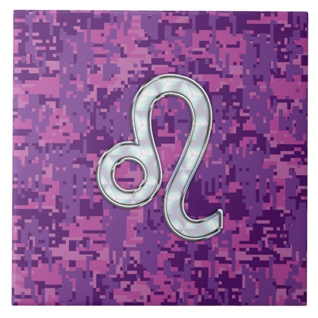 Leo Sign on Pink Fuchsia Digital Camouflage Tile (Front)