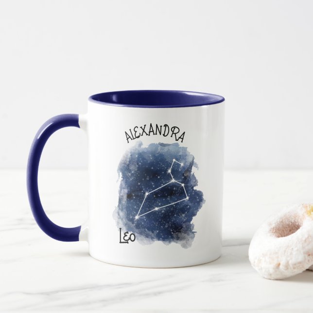 Leo Starry Night Constellation Custom Name  Mug (With Donut)