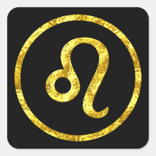 Leo Sun Sign Gold Black Circle Hammered Gold Look Square Sticker