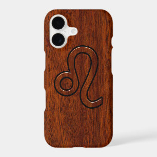 Leo Symbol in Mahogany Wood Style Decor