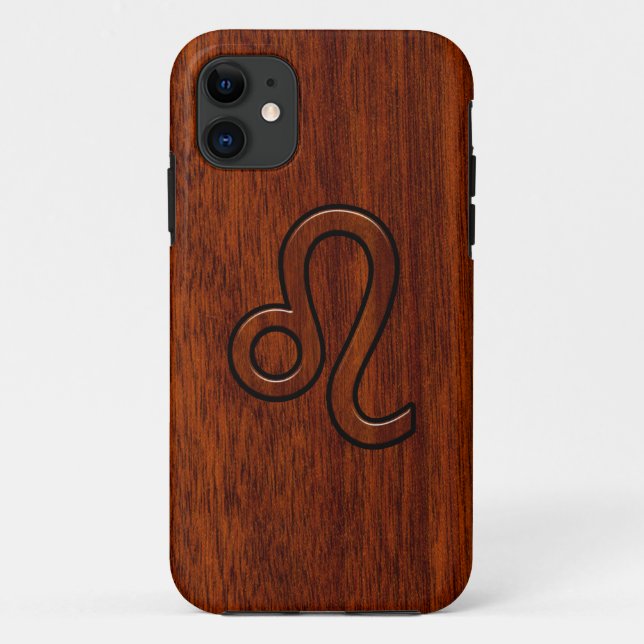 Leo Symbol in Mahogany Wood Style Decor Case-Mate iPhone Case (Back)