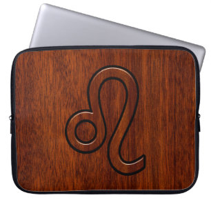 Leo Symbol in Mahogany Wood Style Decor Laptop Sleeve