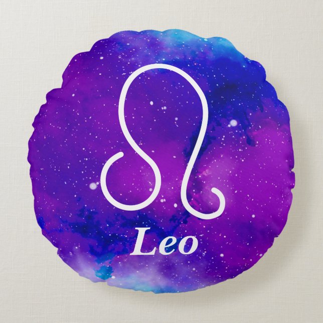Leo Symbol Purple Blue Space Nebula Round Pillow (Front)