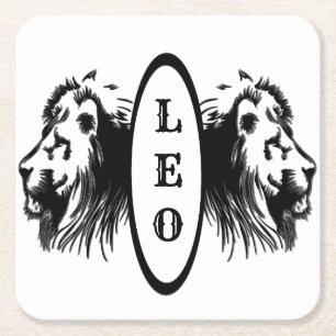 Leo the Lion Bookended Zodiac Square Paper Coaster