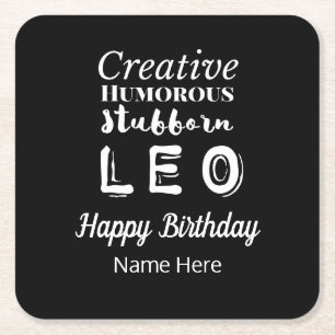 Leo the Lion Zodiac Fun Characteristics Birthday Square Paper Coaster