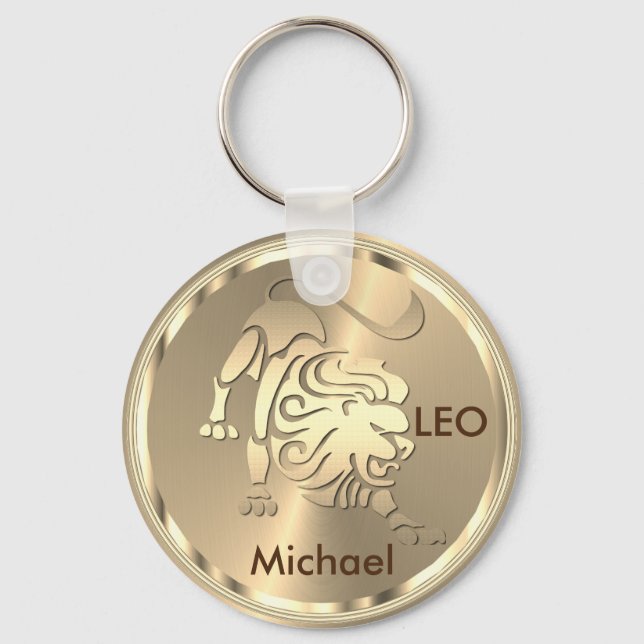 Leo the Lion - Zodiac Sign - Gold Keychain (Front)