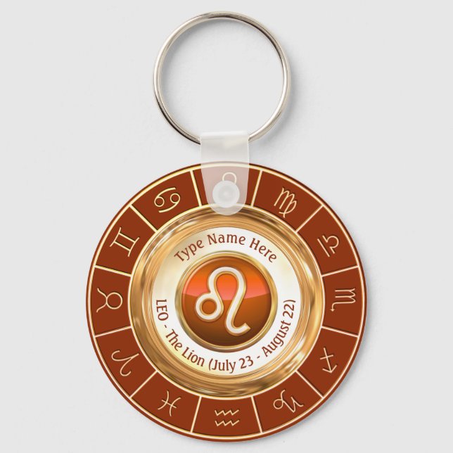 LEO - The Lion Zodiac Sign Keychain (Front)