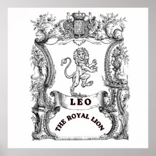 Leo The Royal Lion   Vintage Zodiac Scroll Poster