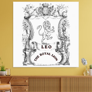 Leo The Royal Lion Vintage Zodiac Scroll Poster Canvas Print