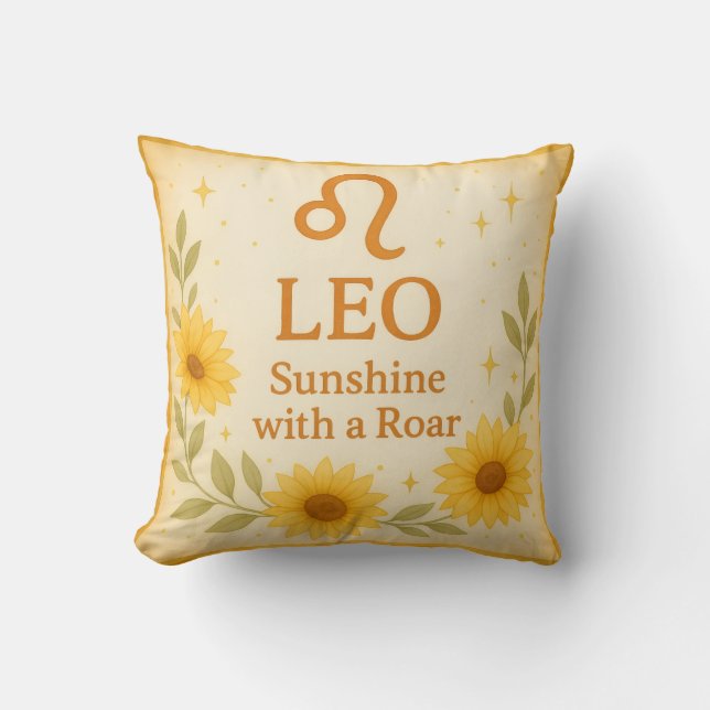 Leo Throw Pillow – Sunflower Zodiac Art for Fire S (Front)