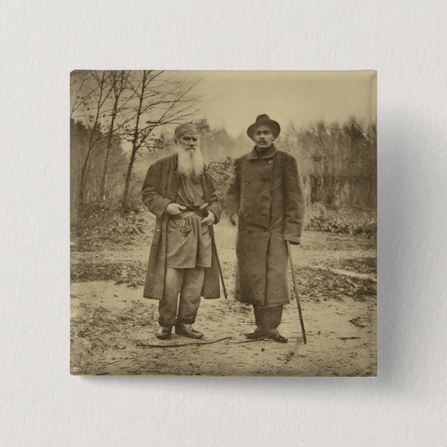 Leo Tolstoy and the author Maxim Gorky 2 Inch Square Button (Front)
