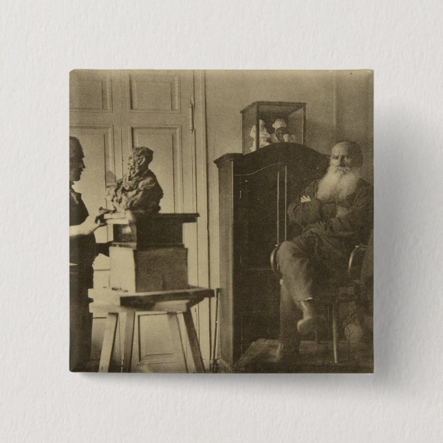 Leo Tolstoy and the sculptor Prince Paolo 2 Inch Square Button (Front)