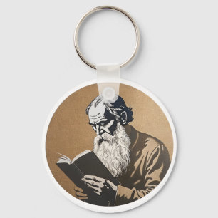 Leo Tolstoy Portrait - Gold Illustration Keychain