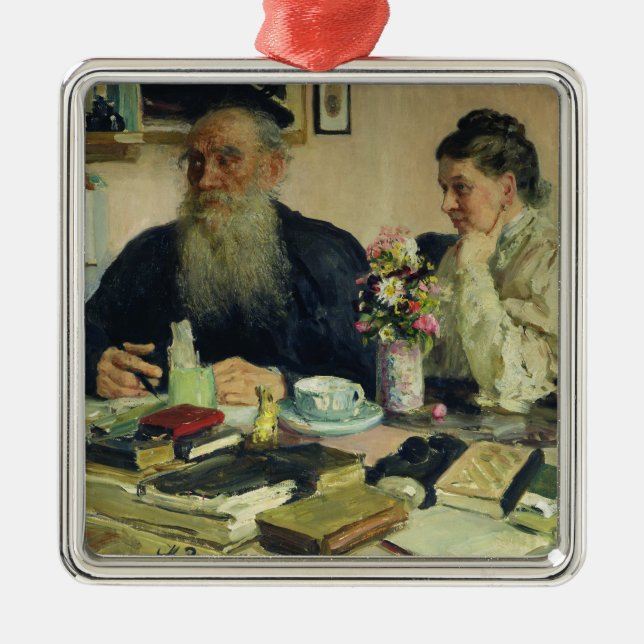 Leo Tolstoy with his wife in Yasnaya Polyana Metal Ornament (Front)