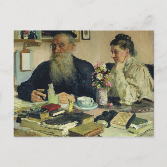Leo Tolstoy with his wife in Yasnaya Polyana Postcard (Front)