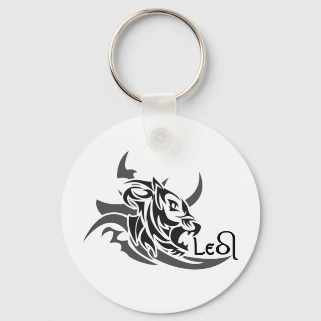 Leo Tribal Lion Tattoo Keychain (Front)
