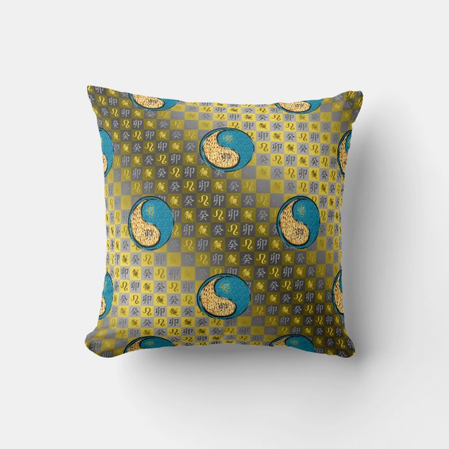 Leo & Water Rabbit Throw Pillow (Front)